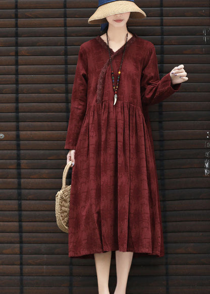 Mulberry Jacquard Cotton Dresses Wrinkled Long Sleeve