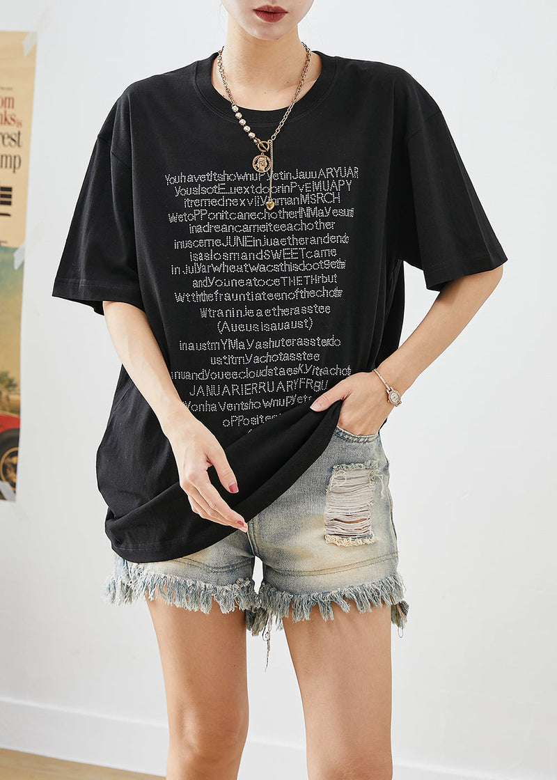 Black Oversized Letter Print Cotton Tanks Summer