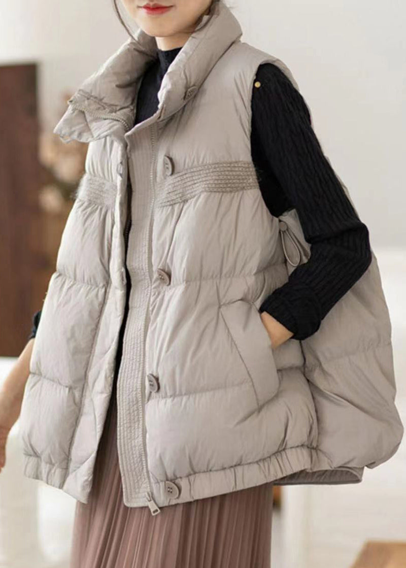 Light Grey Zippered Pockets Cotton Filled Waistcoat Sleeveless