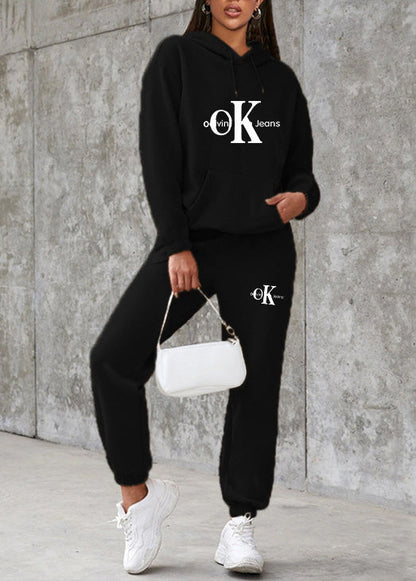 Pink Hooded Graphic Cotton Two-piece Set Spring