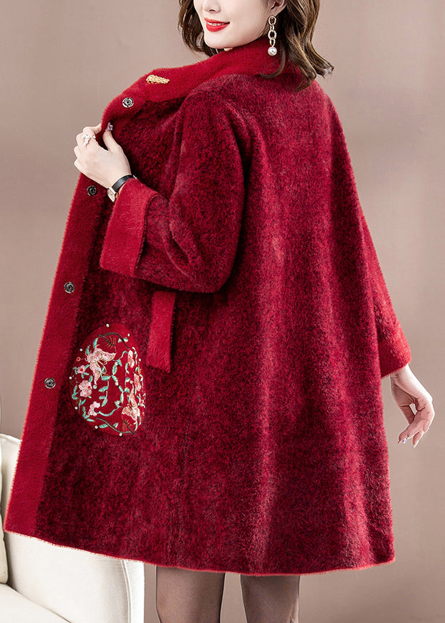 Mulberry Embroidered Long Mink Velvet Woolen Coats Spring