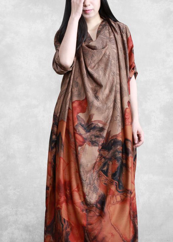Italian Chocolate Print Clothes Asymmetric a Line Dress