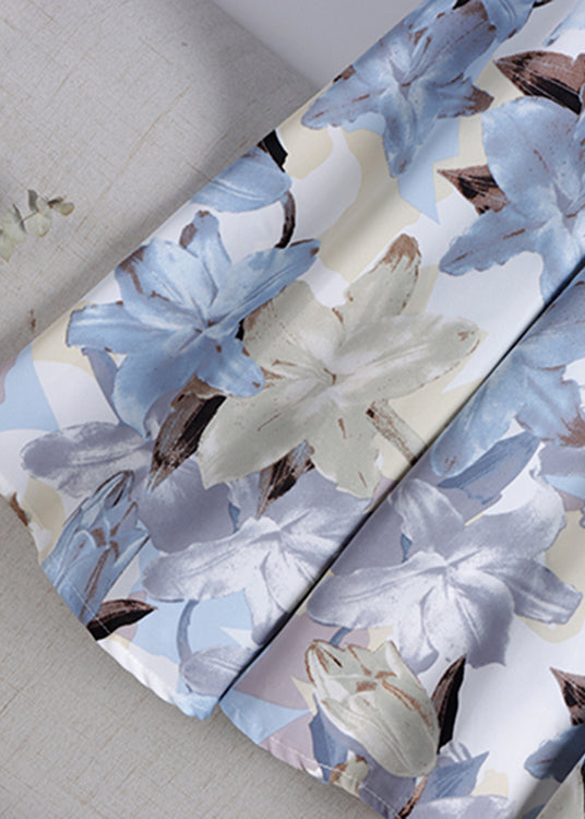Blue Print High Waist Chiffon a Line Skirt Summer