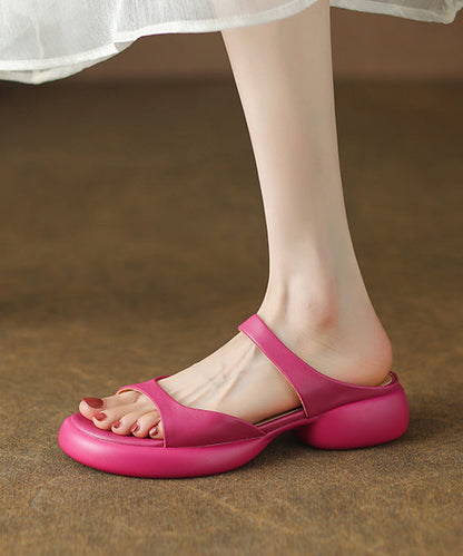 Rose Chunky Cowhide Leather Splicing Slide Sandals