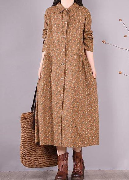 Chocolate Print Dress Lapel Button Down Daily Spring Dress