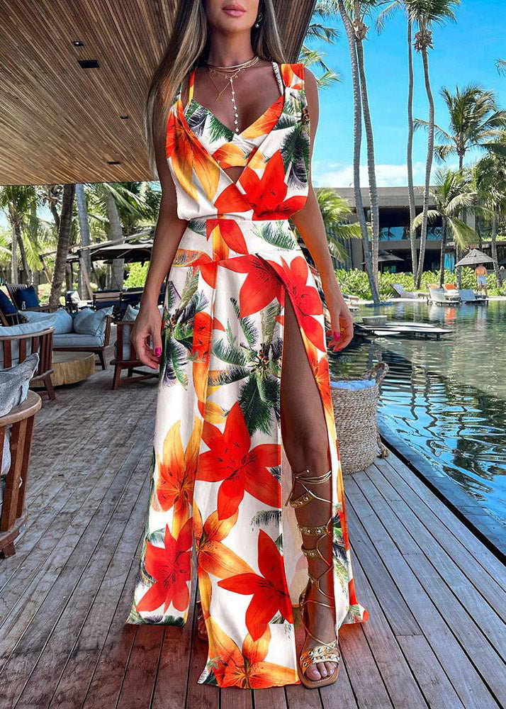 Blue Tank Top Sleeveless Backless Dress Two Piece Suit Summer