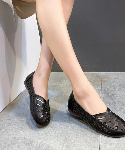 Hollow Out Flats Black Faux Leather