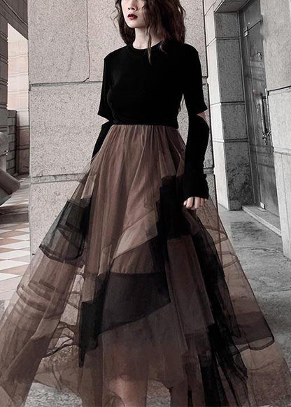 Color Block High Waist Tulle Skirt Summer