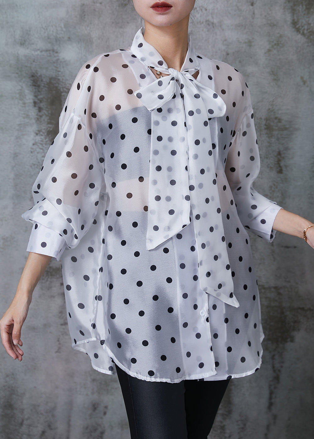 White Oversized Print Silk Shirt Summer