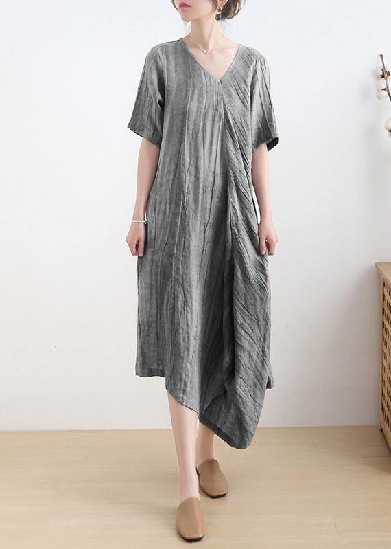 Art Black Short Sleeve Maxi Summer Linen Dress