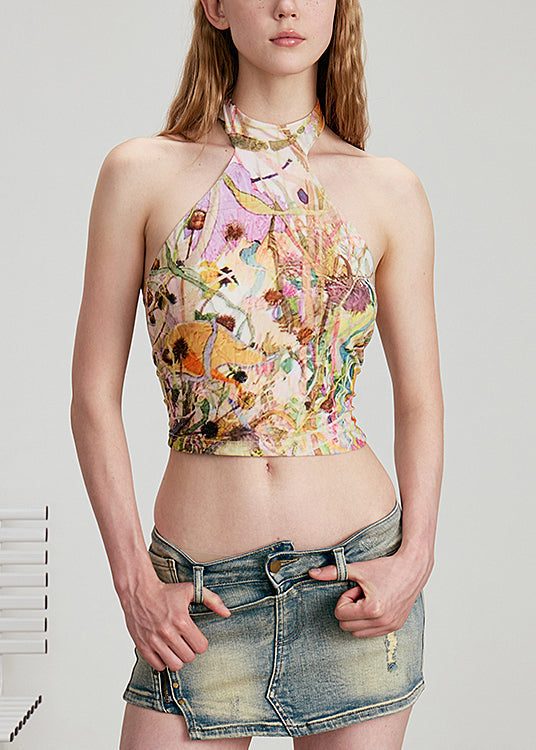Stylish Halter Print Cotton Tank Top Sleeveless