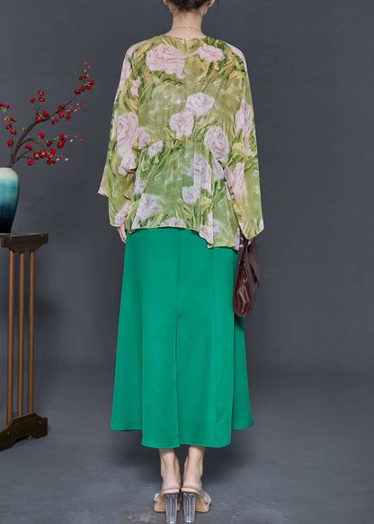 Organic Green Oversized Print Chiffon Sets 2 Pieces Fall
