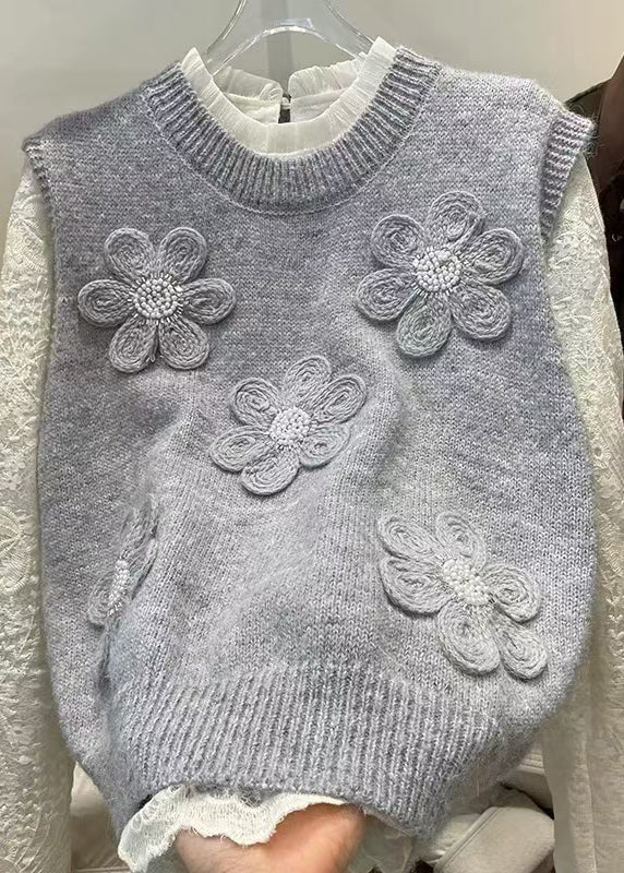 Unique Grey Knit Vest and Shirts 2 Piece Outfit Spring