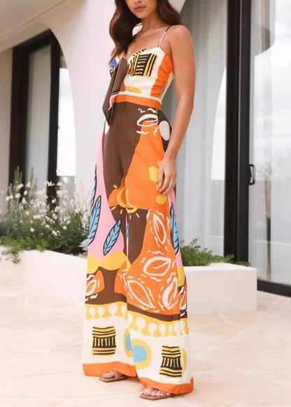 V Neck Print Jumpsuit Summer