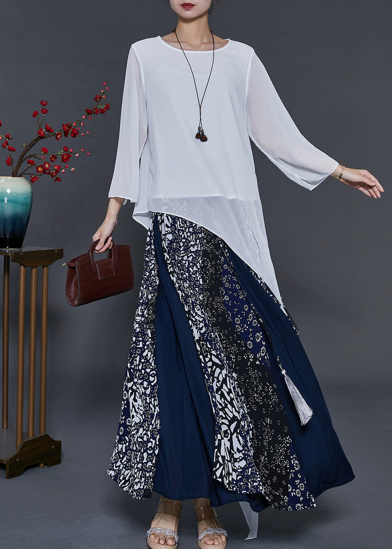 Style Asymmetrical Patchwork Chiffon Two Pieces Set Summer