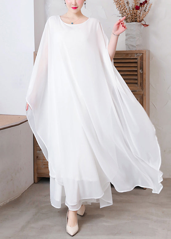 White Chiffon Long Holiday Dresses Long Sleeve