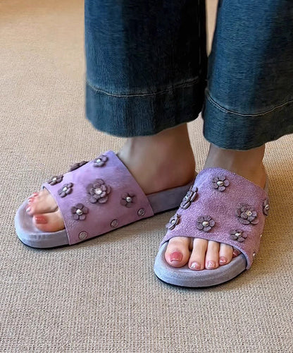 Fine Splicing Purple Suede Slide Sandals Peep Toe