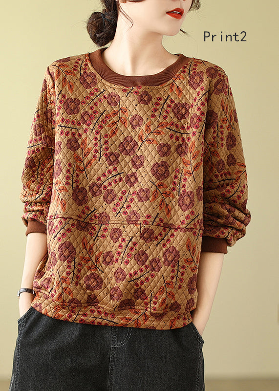 O Neck Print Fine Cotton Filled Pullover Top Winter