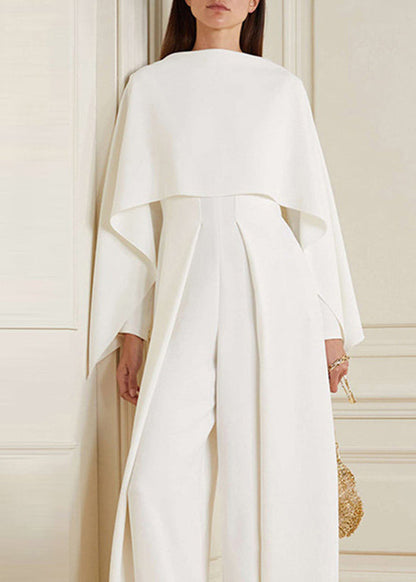 White Zippered Patchwork Cotton Jumpsuit Spring