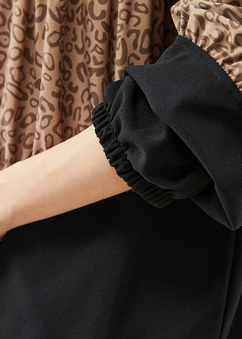 Classy Black Oversized Patchwork Leopard Cotton Sweatshirt Spring