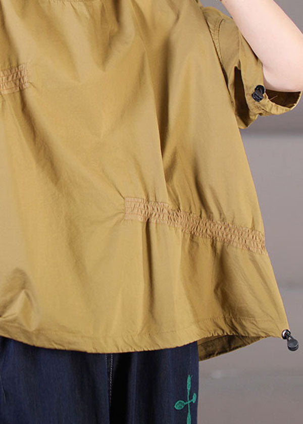 Fine Yellow O-neck Wrinkled Oversized Cotton Loose Sweatshirts Top Short Sleeve
