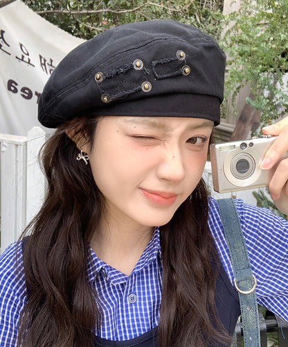 Beige Versatile Denim Beret Hat