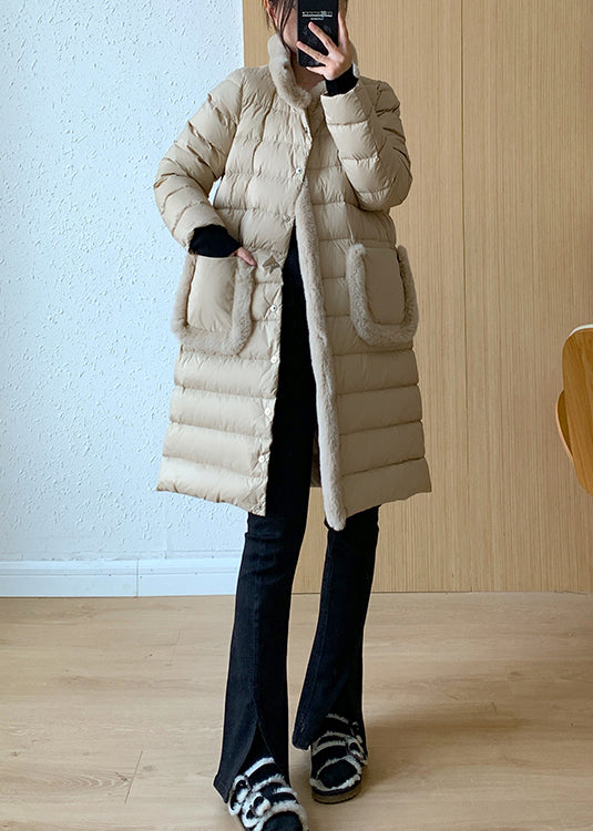 Khaki Pockets the Rabbit Wool Patchwork Duck Down Coats Winter