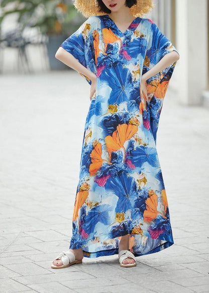 Handmade Blue Print Sundress Caftan Summer Dresses