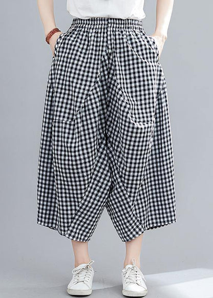 Stitched Black Plaid Large Capris