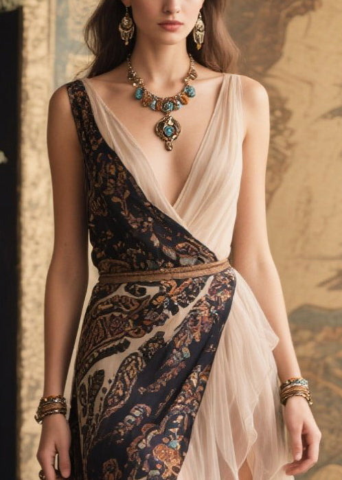 Boutique Colorblock Asymmetrical Patchwork Chiffon Dresses Summer