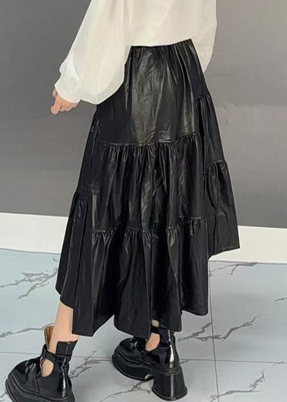 Loose Black Patchwork Elastic Waist a Line Skirts Spring