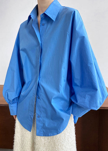 Original Design Blue Peter Pan Collar Cotton Shirts Lantern Sleeve