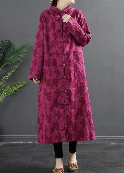 Hooded Chinese Button Rose Jacquard Robes Dress