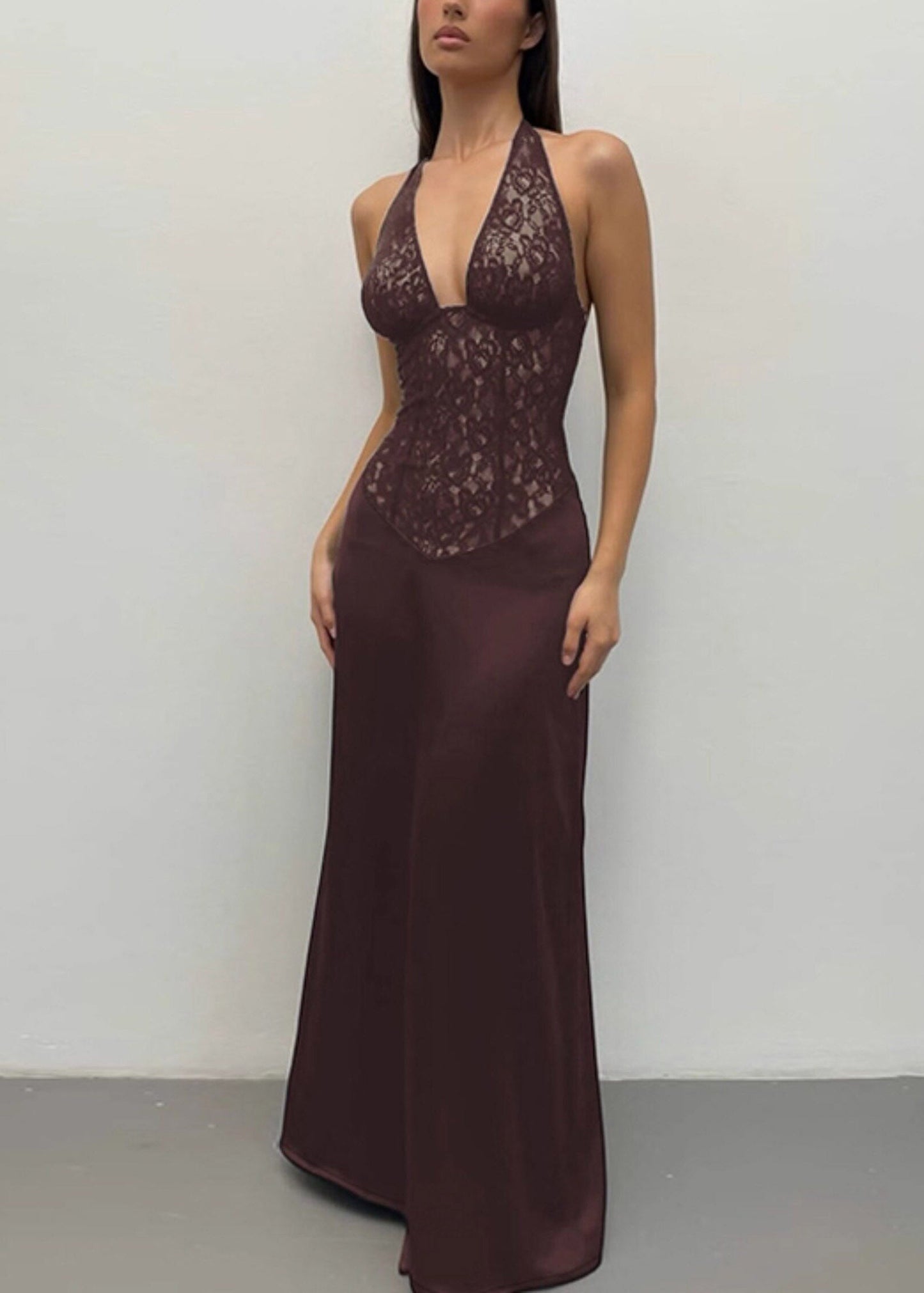 Coffee Tulle Patchwork Long Dresses Summer