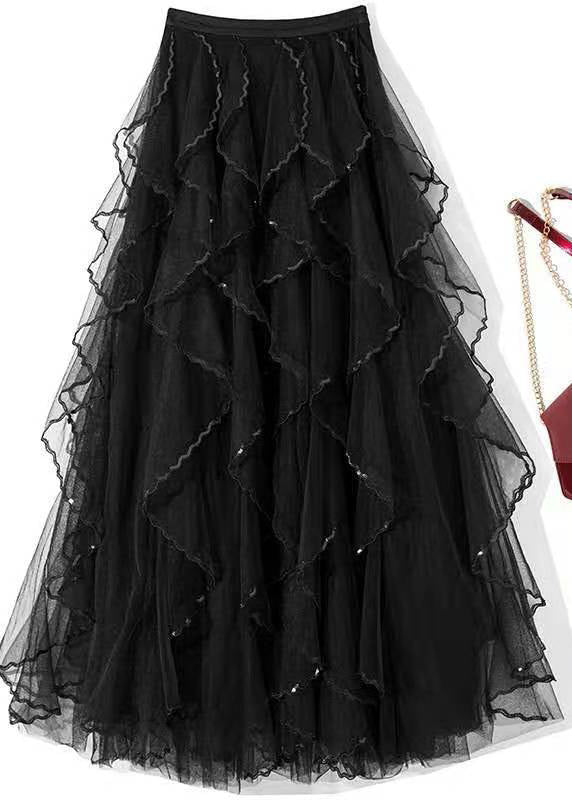 Art Black Sequins Ruffles Fall Skirts