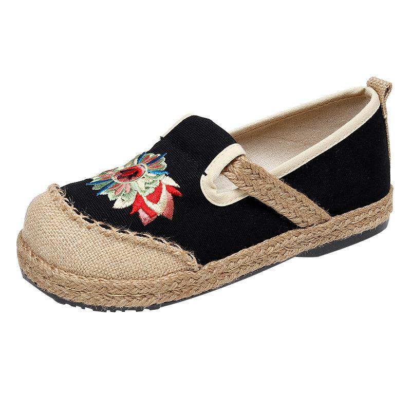 Grey Embroideried Flats Cotton Linen Fabric Boutique Flat Feet Shoes