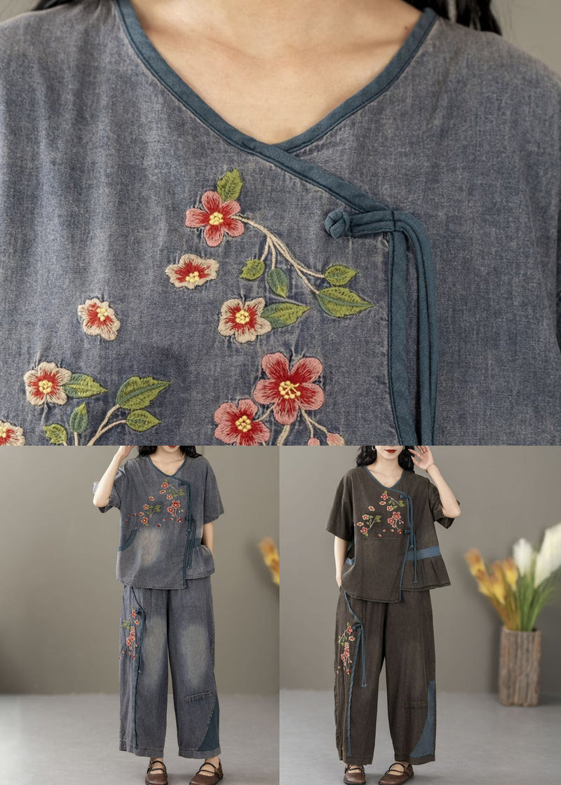 Black Pockets Patchwork Two Pieces Set Print Short Sleeve
