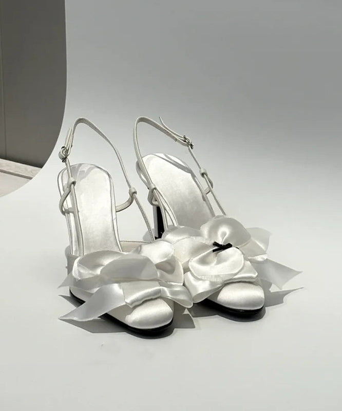 White Satin Bow High Heels Splicing
