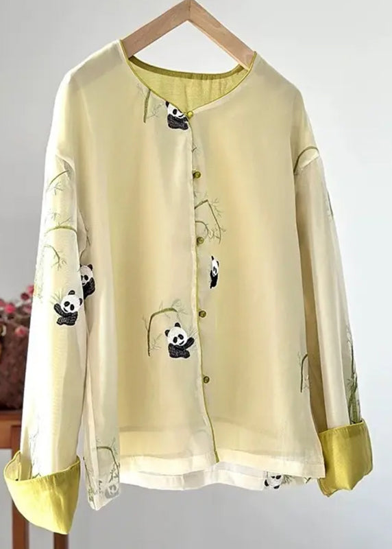Yellow O-neck Animal Print Silk Coats Fall