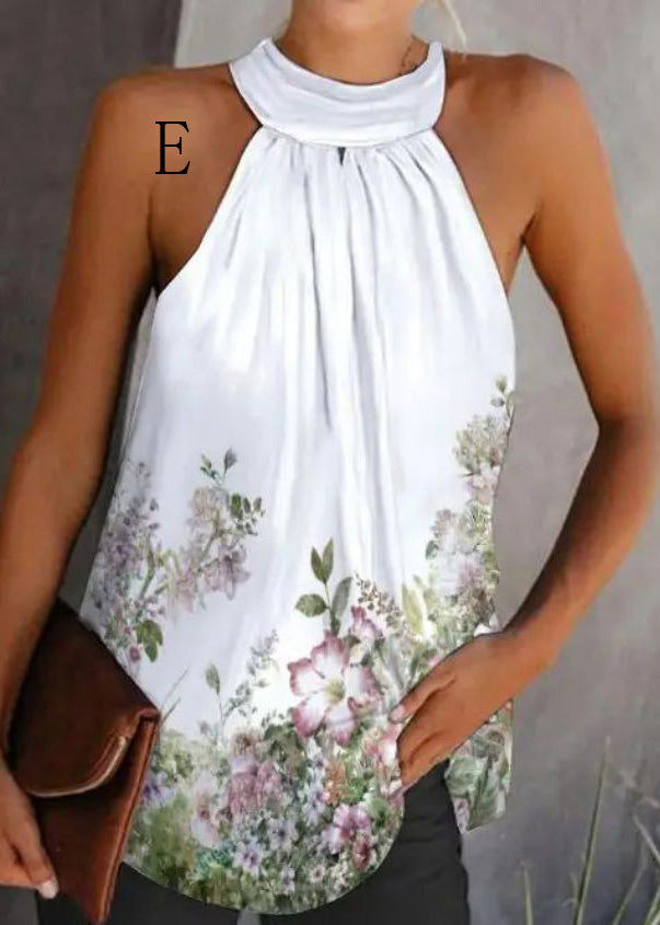 European and American Print Halter Cotton Top Sleeveless Summer