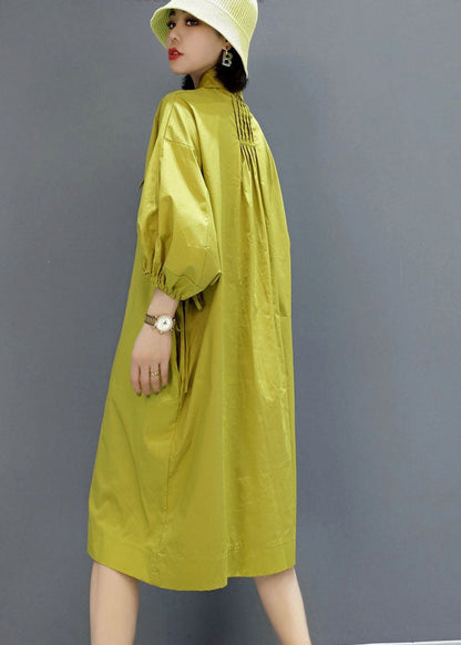 Green Wrinkled Peter Pan Collar Shirt Dresses Spring