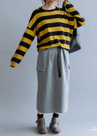 Unique Grey High Waist Pockets Skirts Spring