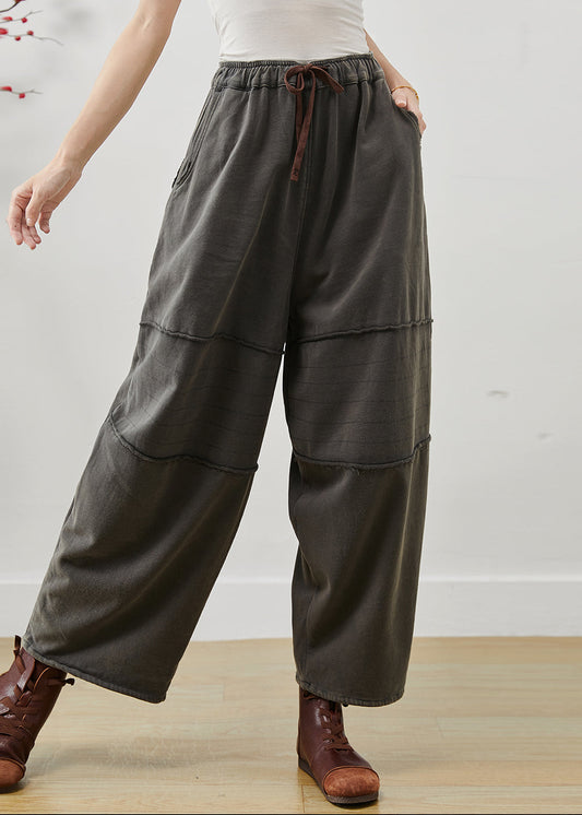 Grey Oversized Patchwork Cotton Harem Pants Fall