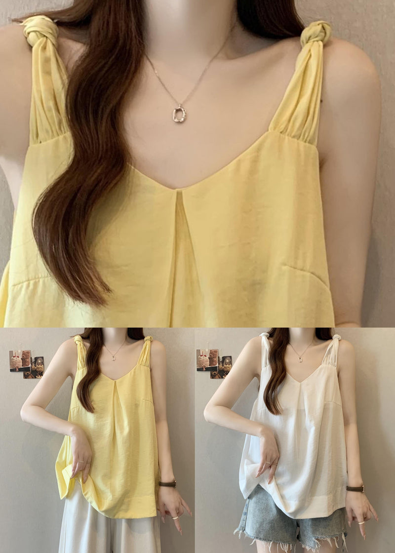 White Wrinkled Cotton Tank V Neck Summer