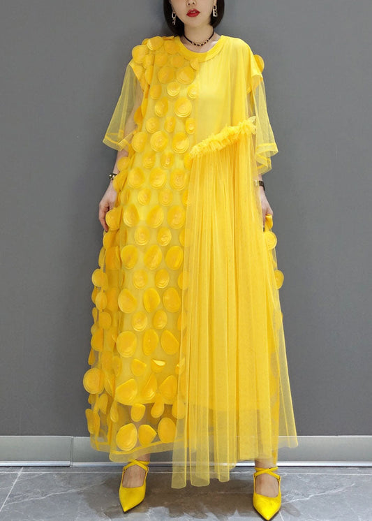 Yellow Patchwork Tulle Long Dresses Spring