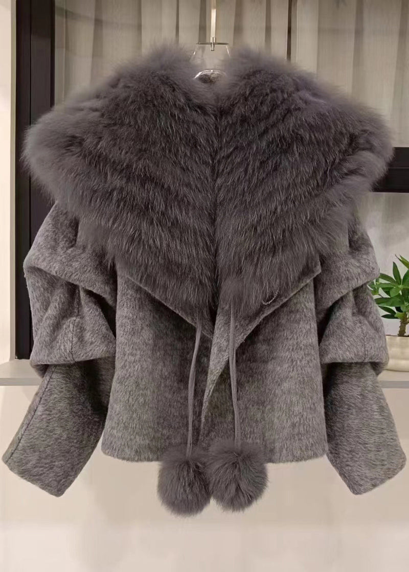 Caramel Coats and Fox Collar Cape Woolen Two Pieces Set Spring