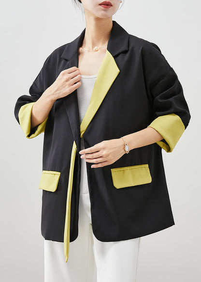 Black Asymmetrical Patchwork Spandex Coats Fall