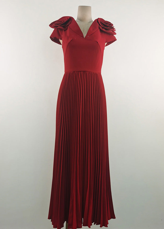 Apricot V Neck Wrinkled Cotton Long Dress Summer