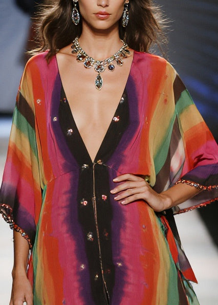 Red Oversized Tie Dye Draping Chiffon Vacation Dresses Summer