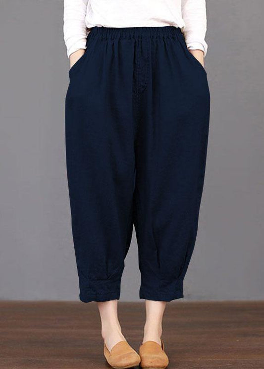 Color Elastic Waist Loose Cotton Pants